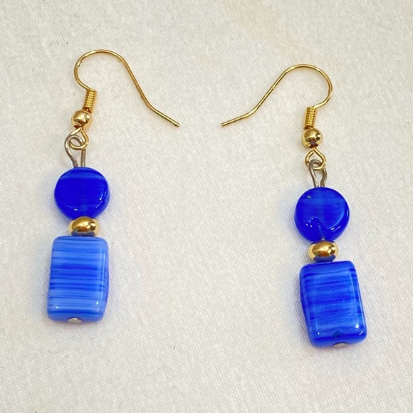 Stretch Bracelet And Earrings Set Deep Blue And White Floral Cloisonne Beads - Picture 8 of 10